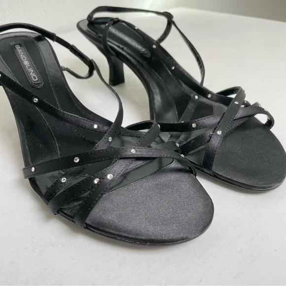 Vintage 90s Y2K strappy rhinestone satin slingback kitten heels 8 - Picture 3 of 11